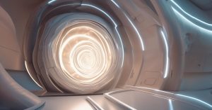 "Abstract, glowing medical scanner, precise light beams forming a spiral around a vague, organic shape, representing a tumor, with surrounding healthy tissue subtly illuminated and protected. Focus on precision, technology, and hope. No human figures. Soft, futuristic lighting, high-tech, sterile environment. Minimalist, clean aesthetic."
